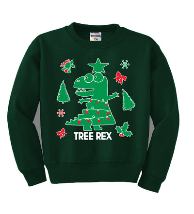 Christmas Trex Tree Rex Ugly Christmas Sweater Boys Crewneck Graphic Sweatshirt
