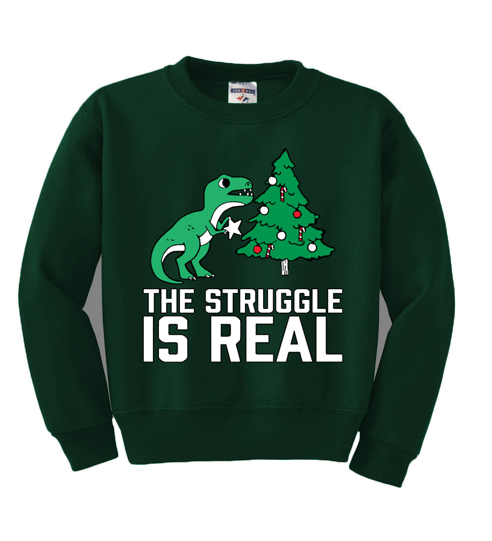Christmas Trex The Struggle is Real Ugly Christmas Sweater Boys Crewneck Graphic Sweatshirt