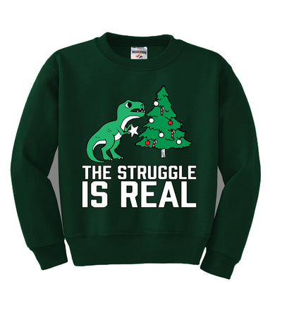 Christmas Trex The Struggle is Real Ugly Christmas Sweater Boys Crewneck Graphic Sweatshirt