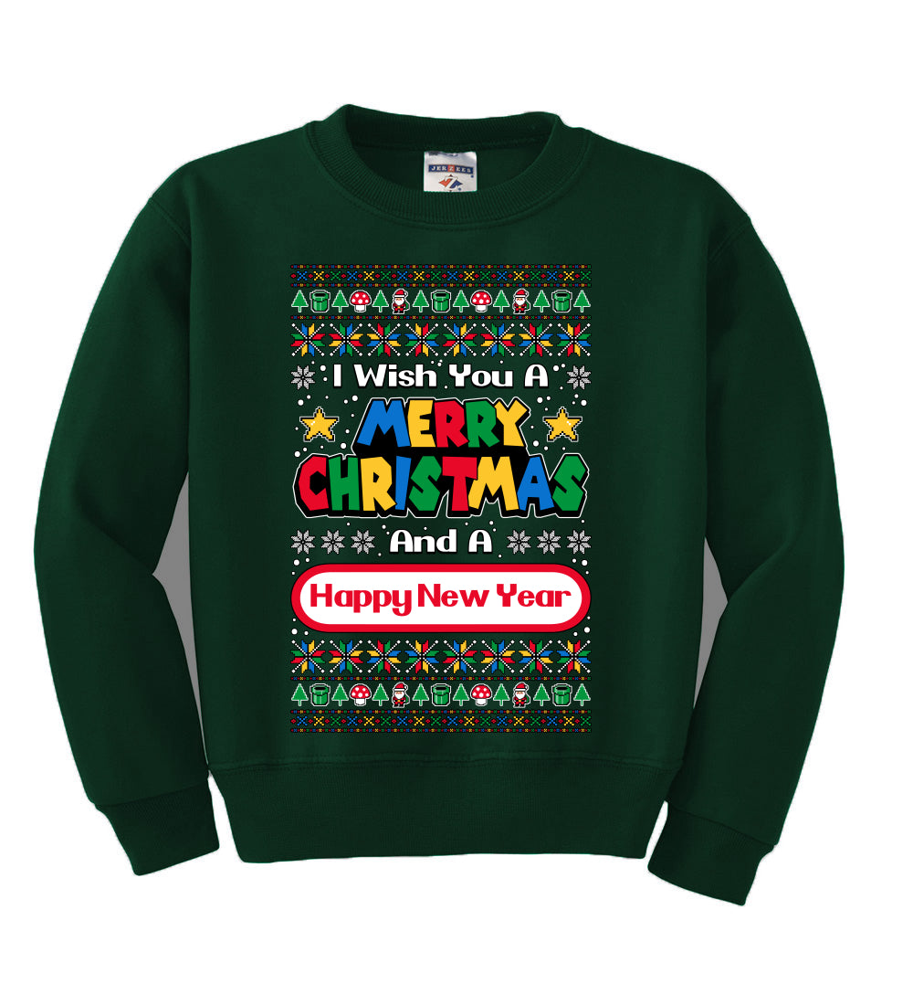 8-Bit Video Game Merry Christmas And A Happy New Year Christmas Unisex Boys Girls Crewneck Graphic Sweatshirt