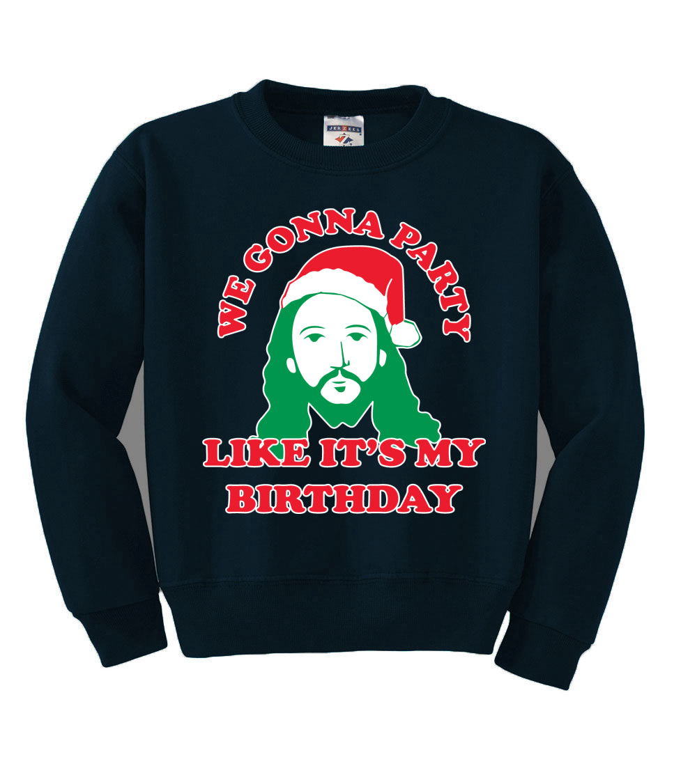 We Gonna Party Like its my Birthday Ugly Christmas Sweater Boys Crewneck Graphic Sweatshirt