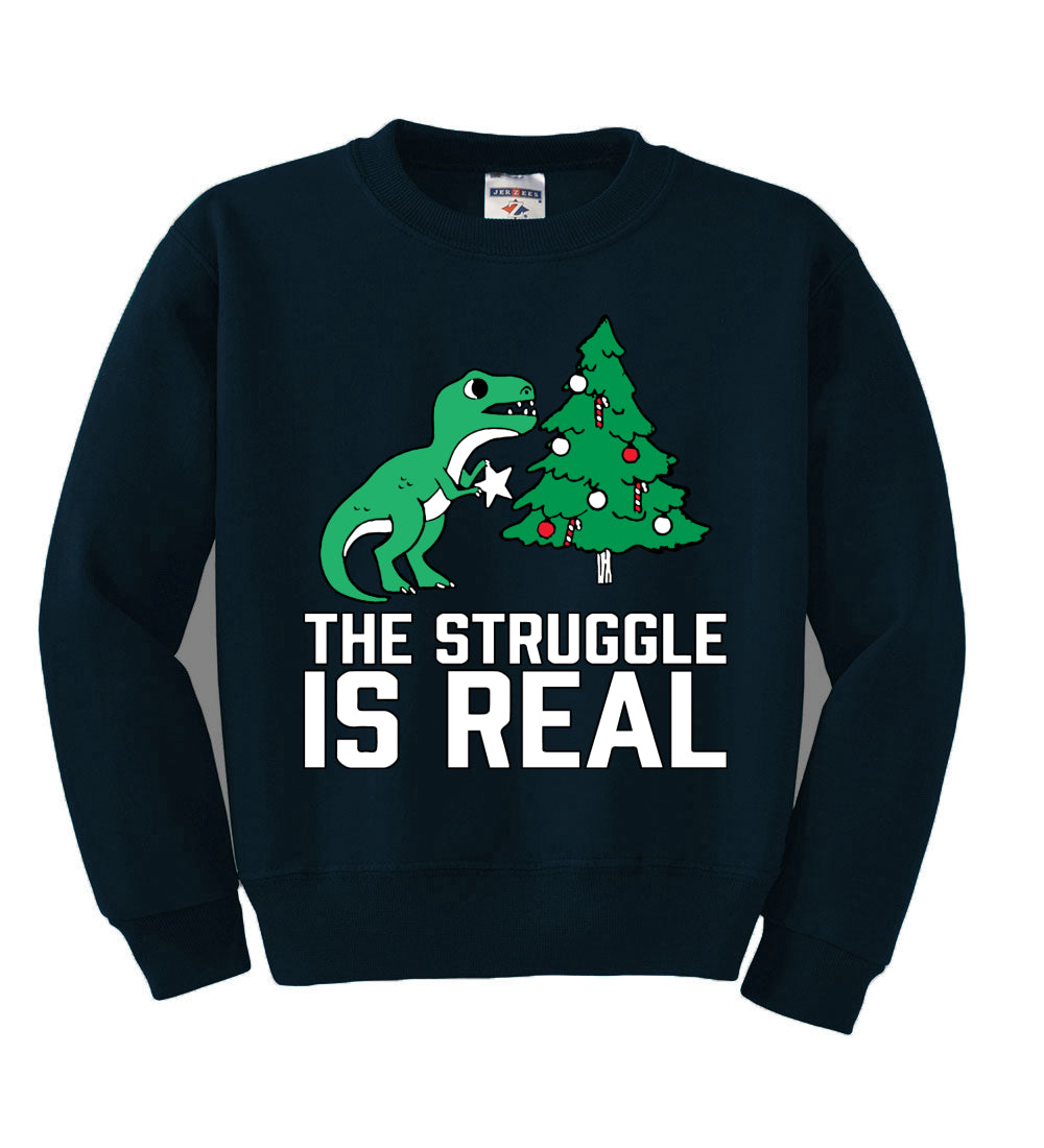 Christmas Trex The Struggle is Real Ugly Christmas Sweater Boys Crewneck Graphic Sweatshirt