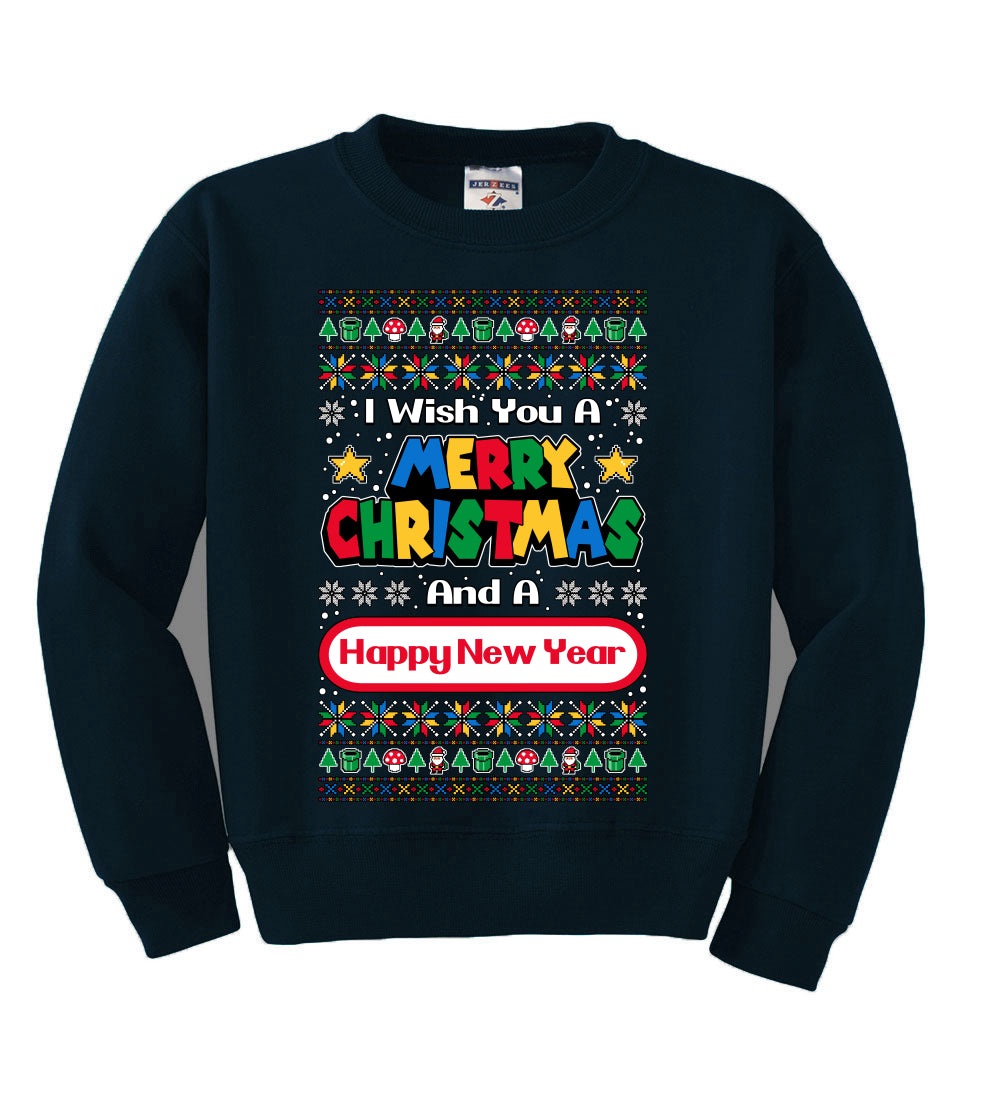 8-Bit Video Game Merry Christmas And A Happy New Year Christmas Unisex Boys Girls Crewneck Graphic Sweatshirt