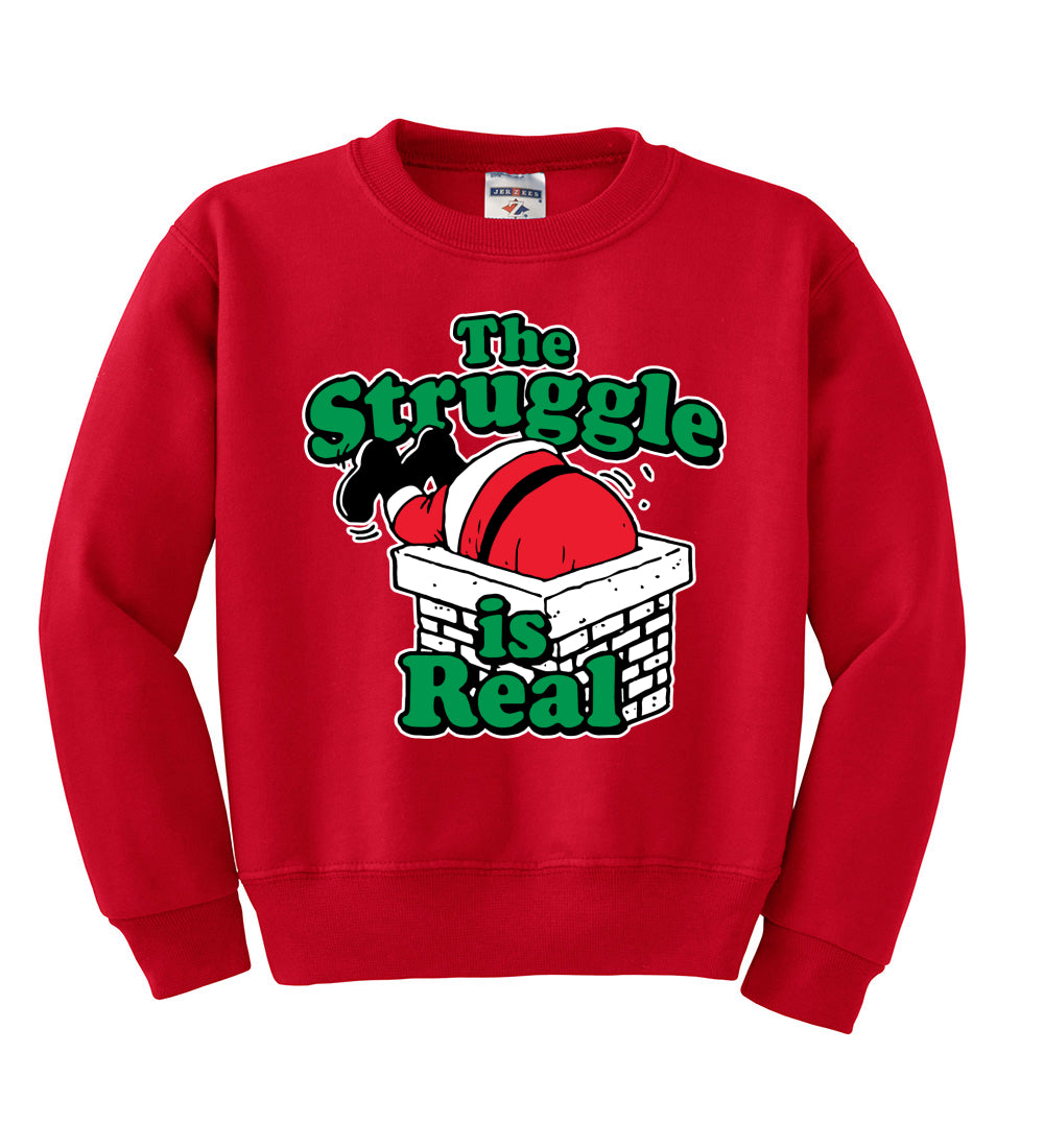 The Struggle is Real Xmas Ugly Christmas Sweater Boys Crewneck Graphic Sweatshirt
