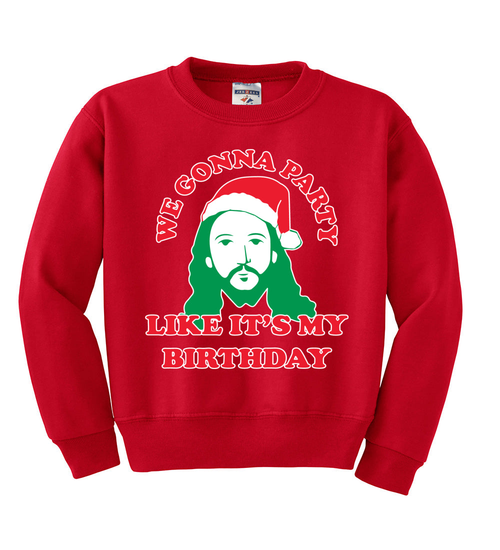 We Gonna Party Like its my Birthday Ugly Christmas Sweater Boys Crewneck Graphic Sweatshirt