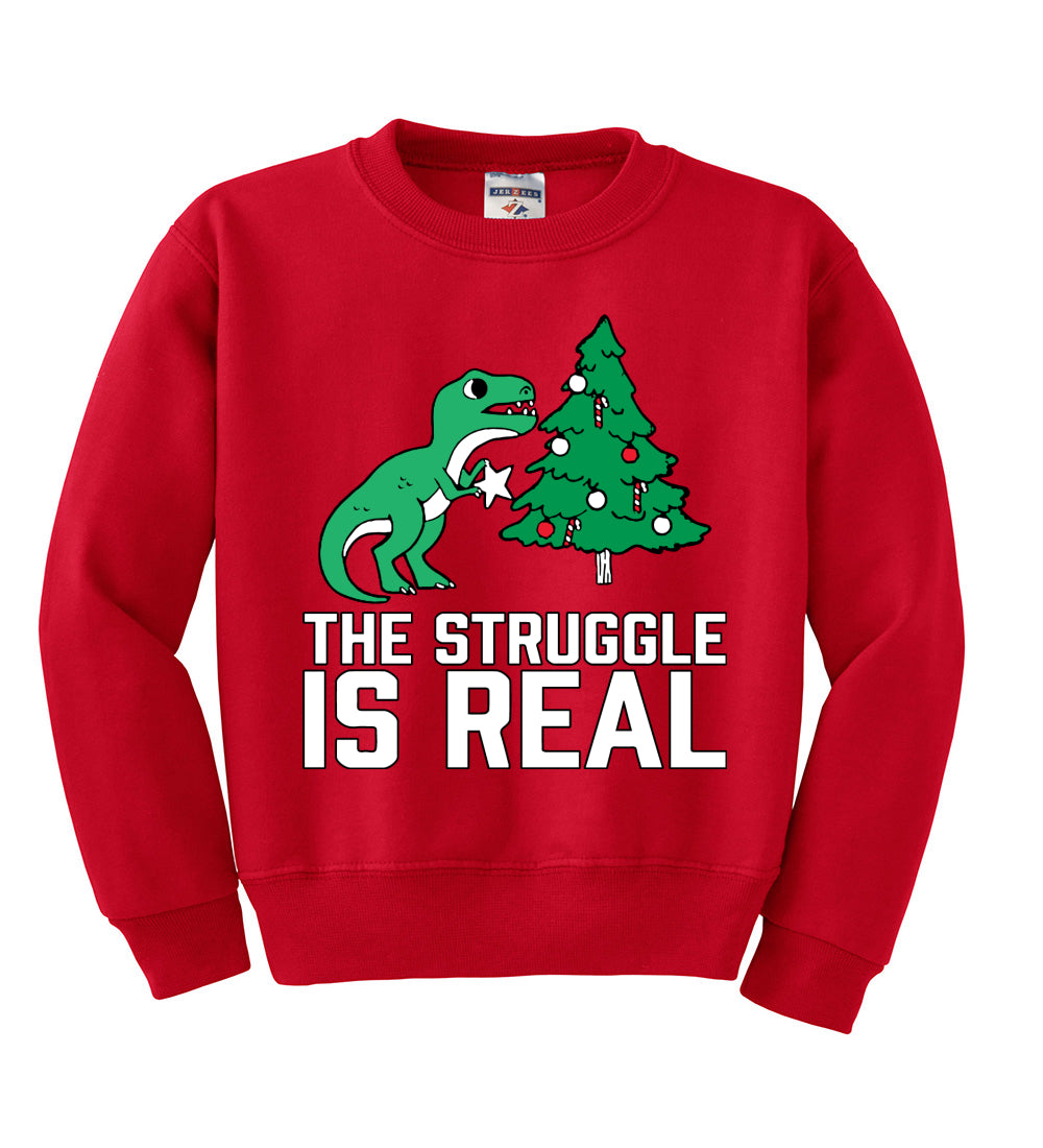 Christmas Trex The Struggle is Real Ugly Christmas Sweater Boys Crewneck Graphic Sweatshirt