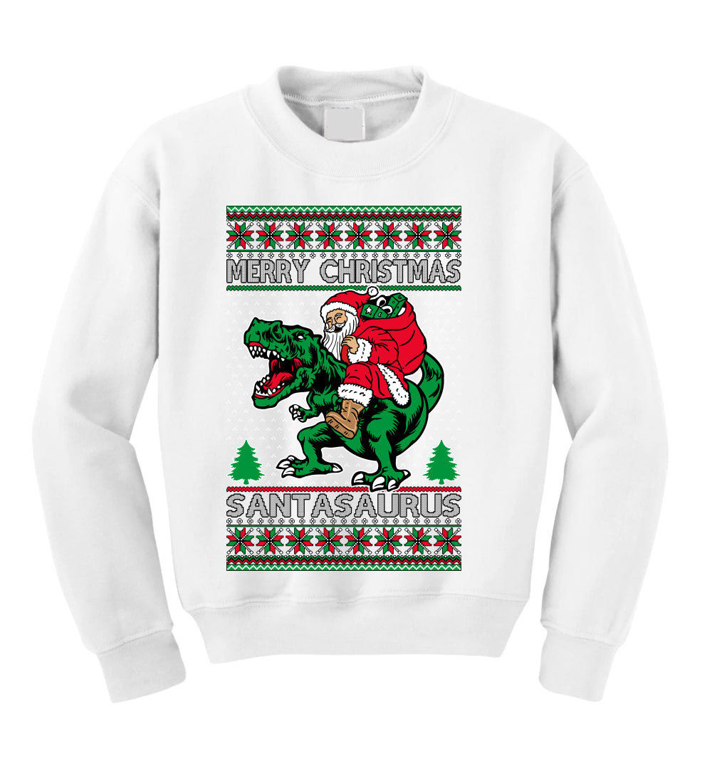 Santasaurus Dinosaur Santa Merry Christmas Christmas Unisex Boys Girls Crewneck Graphic Sweatshirt