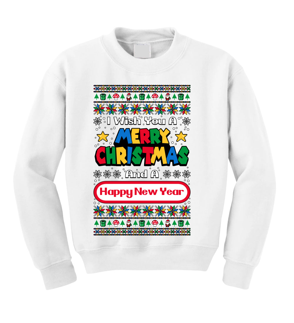 8-Bit Video Game Merry Christmas And A Happy New Year Christmas Unisex Boys Girls Crewneck Graphic Sweatshirt