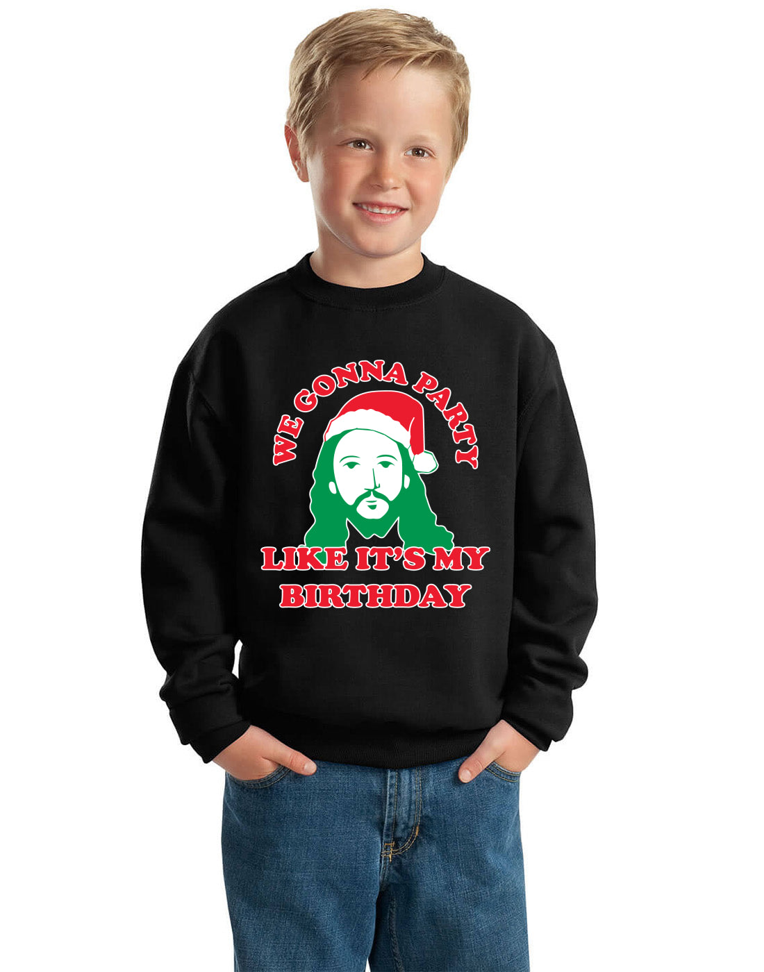 We Gonna Party Like its my Birthday Ugly Christmas Sweater Boys Crewneck Graphic Sweatshirt