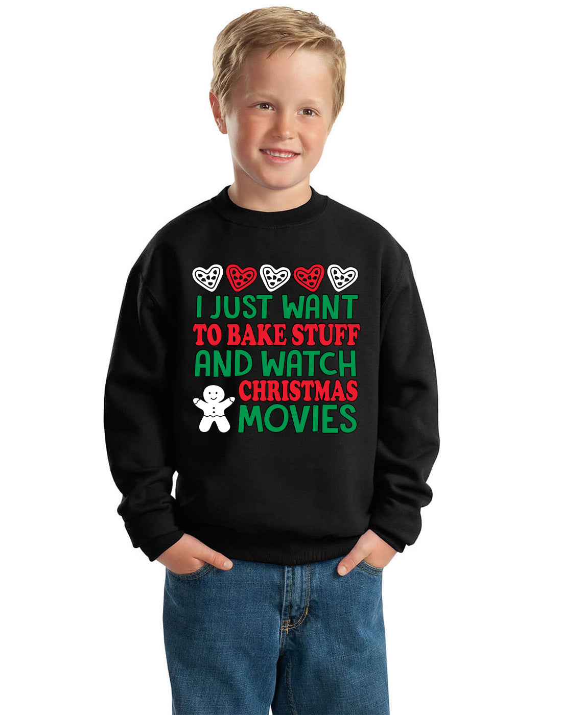 I Just want to Make Stuff and Watch Christmas Movies Ugly Christmas Sweater Boys Crewneck Graphic Sweatshirt