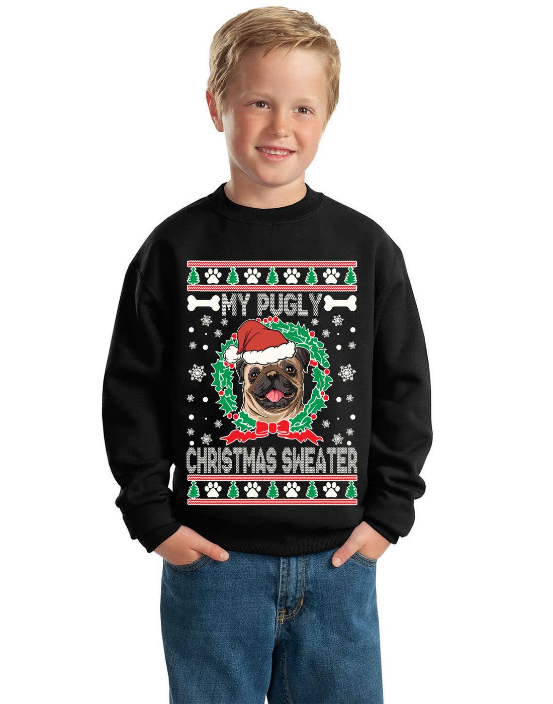 My Pugly Christmas Sweater Ugly Christmas Sweater Unisex Boys Girls Crewneck Graphic Sweatshirt