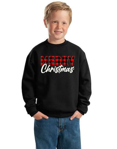 Merry Christmas Buffalo Plaid Christmas Unisex Boys Girls Crewneck Graphic Sweatshirt