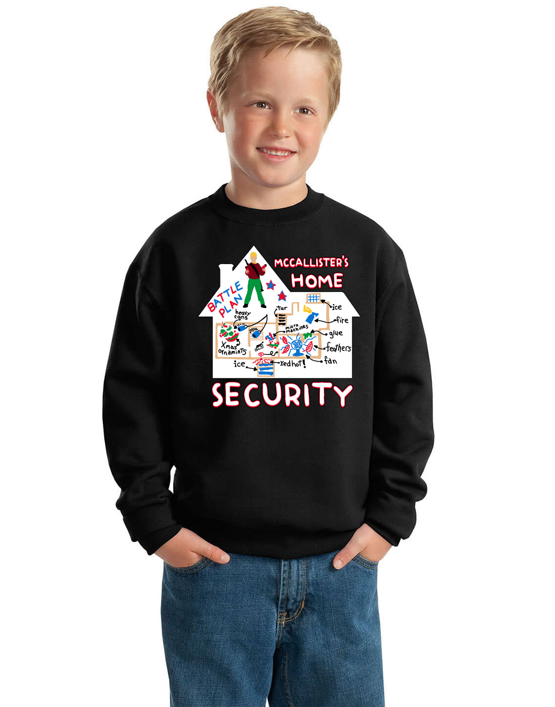 McCallister's Home Security Battle Plans Alone Christmas Unisex Boys Girls Crewneck Graphic Sweatshirt