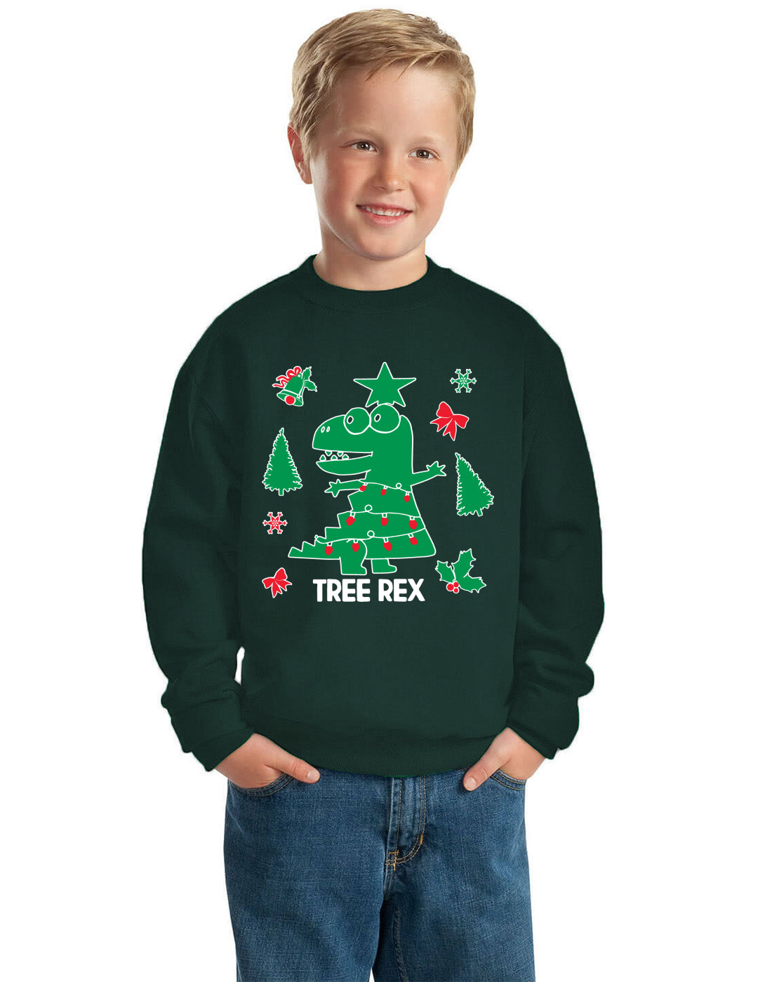 Christmas Trex Tree Rex Ugly Christmas Sweater Boys Crewneck Graphic Sweatshirt
