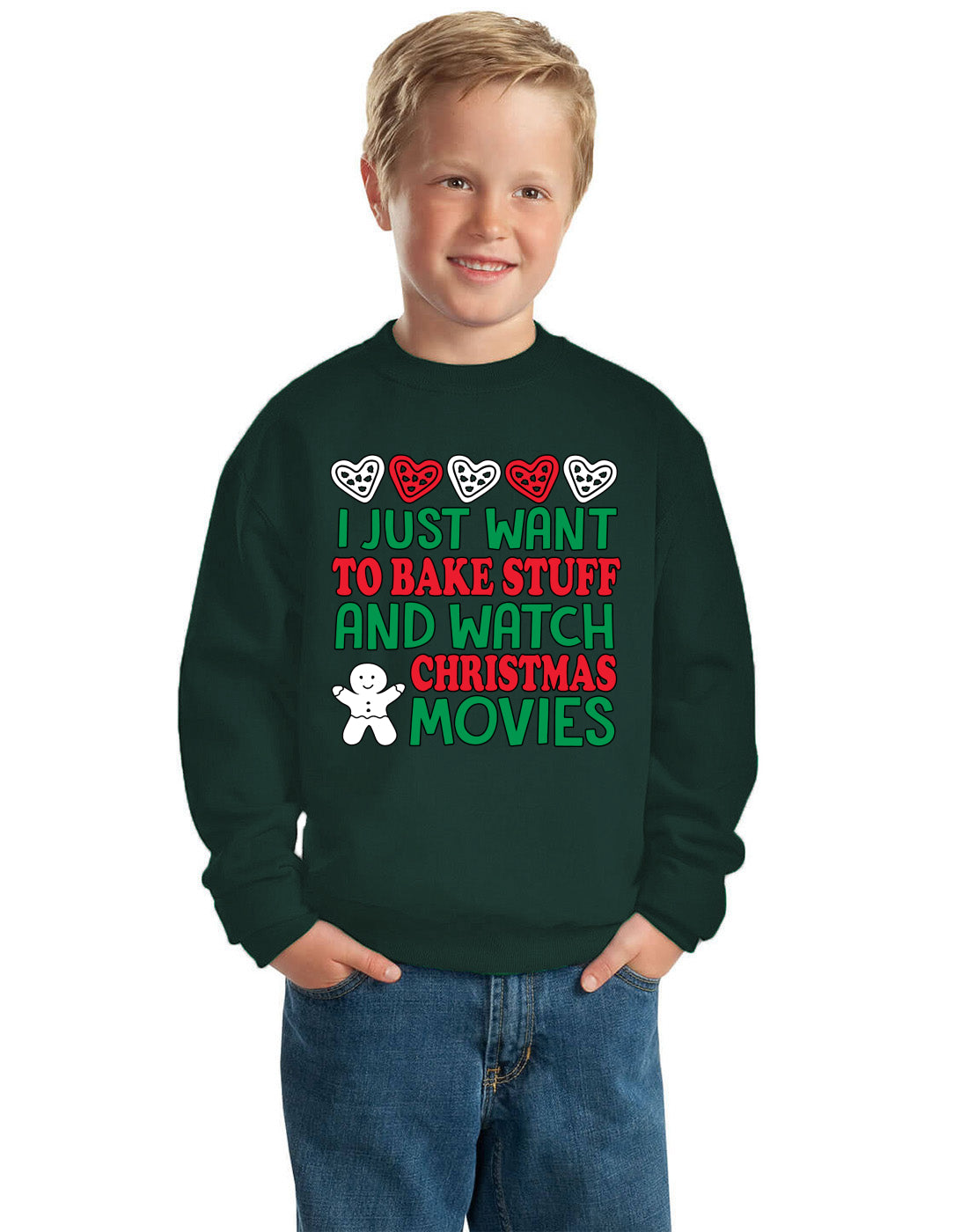 I Just want to Make Stuff and Watch Christmas Movies Ugly Christmas Sweater Boys Crewneck Graphic Sweatshirt