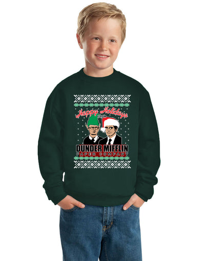 Happy Holidays From Dunder Mifflin Inc, Paper Company Mike and Dwight Ugly Christmas Sweater Unisex Boys Girls Crewneck Graphic Sweatshirt