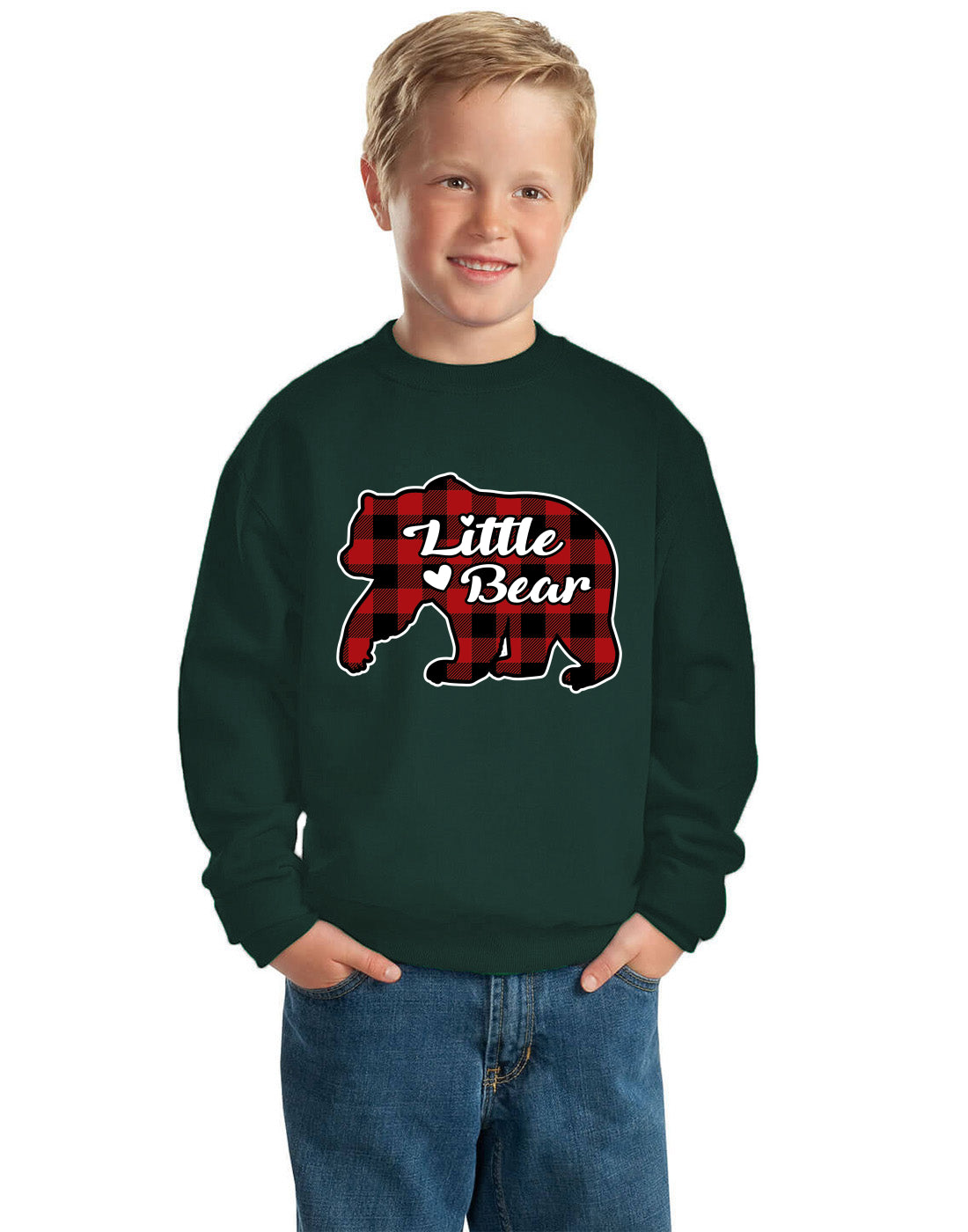 Plaid Little Bear Christmas Unisex Boys Girls Crewneck Graphic Sweatshirt