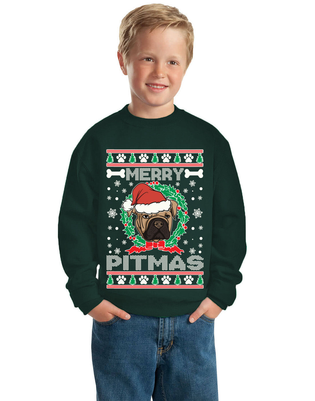 Merry Pitmas Ugly Christmas Sweater Unisex Boys Girls Crewneck Graphic Sweatshirt