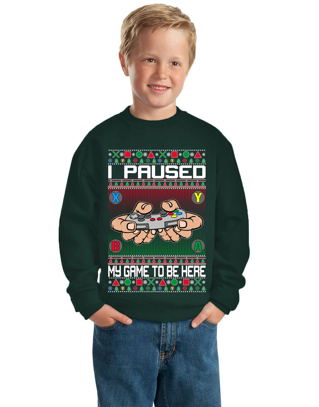 I Paused My Game to Be Here Ugly Christmas Sweater Unisex Boys Girls Crewneck Graphic Sweatshirt
