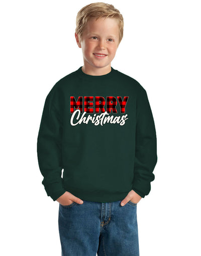 Merry Christmas Buffalo Plaid Christmas Unisex Boys Girls Crewneck Graphic Sweatshirt