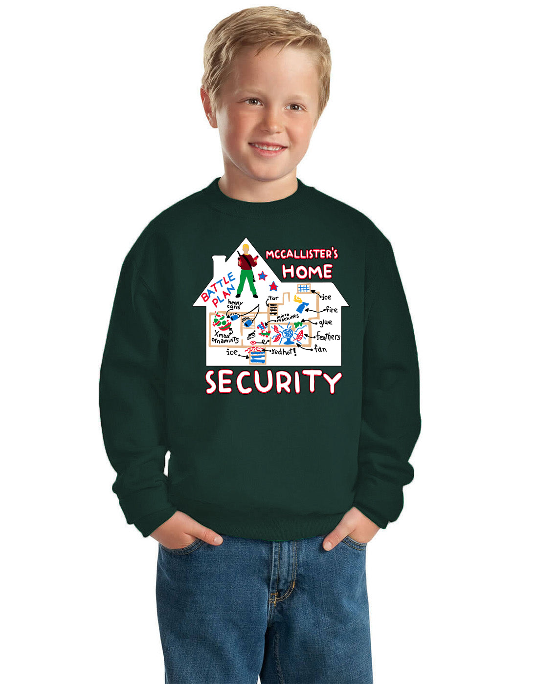 McCallister's Home Security Battle Plans Alone Christmas Unisex Boys Girls Crewneck Graphic Sweatshirt