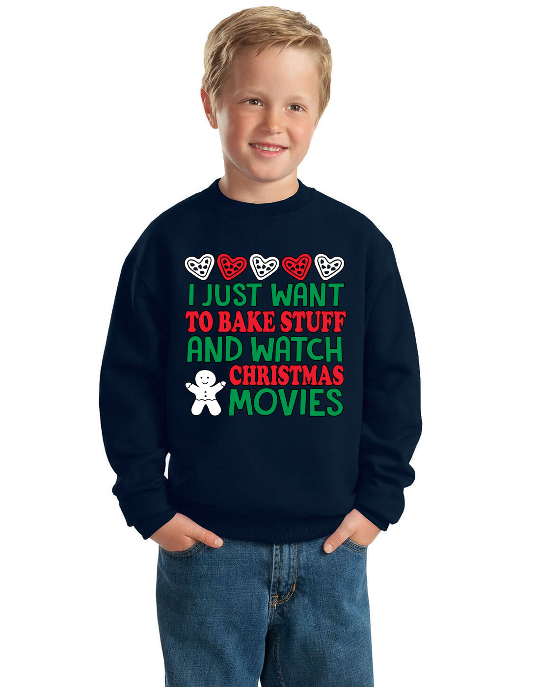 I Just want to Make Stuff and Watch Christmas Movies Ugly Christmas Sweater Boys Crewneck Graphic Sweatshirt