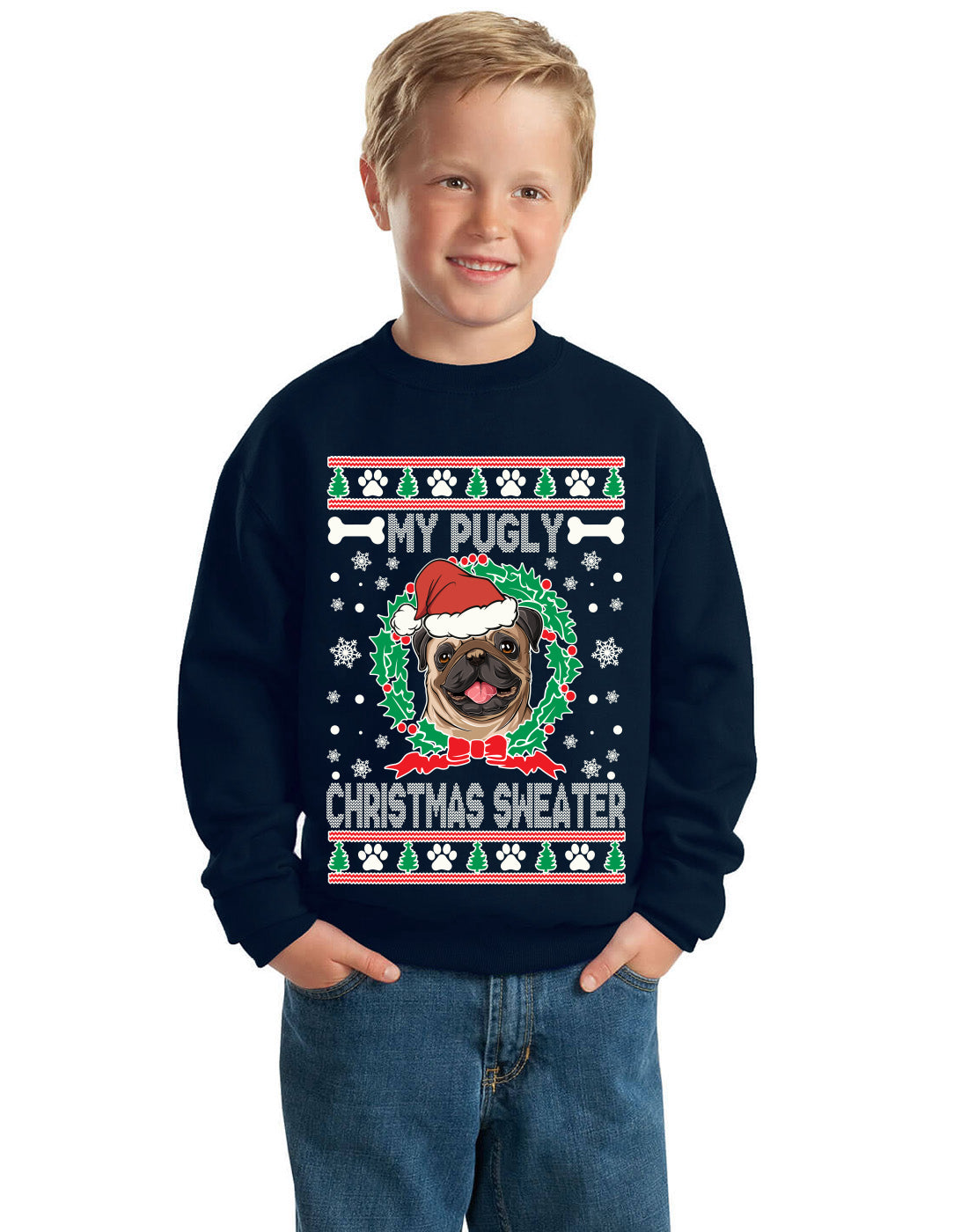 My Pugly Christmas Sweater Ugly Christmas Sweater Unisex Boys Girls Crewneck Graphic Sweatshirt