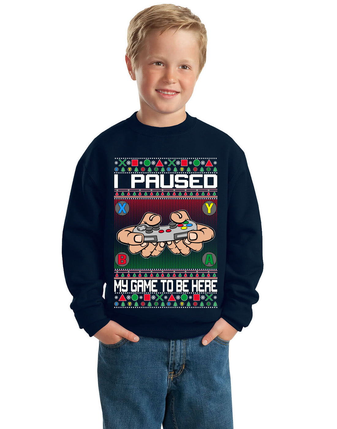 I Paused My Game to Be Here Ugly Christmas Sweater Unisex Boys Girls Crewneck Graphic Sweatshirt