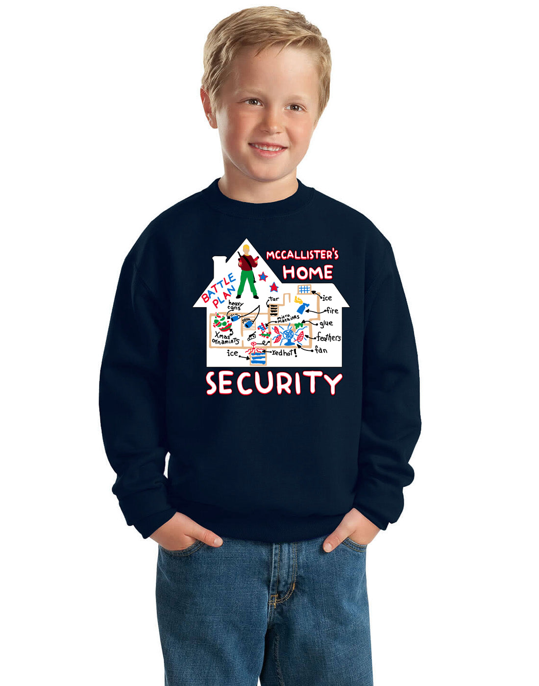 McCallister's Home Security Battle Plans Alone Christmas Unisex Boys Girls Crewneck Graphic Sweatshirt