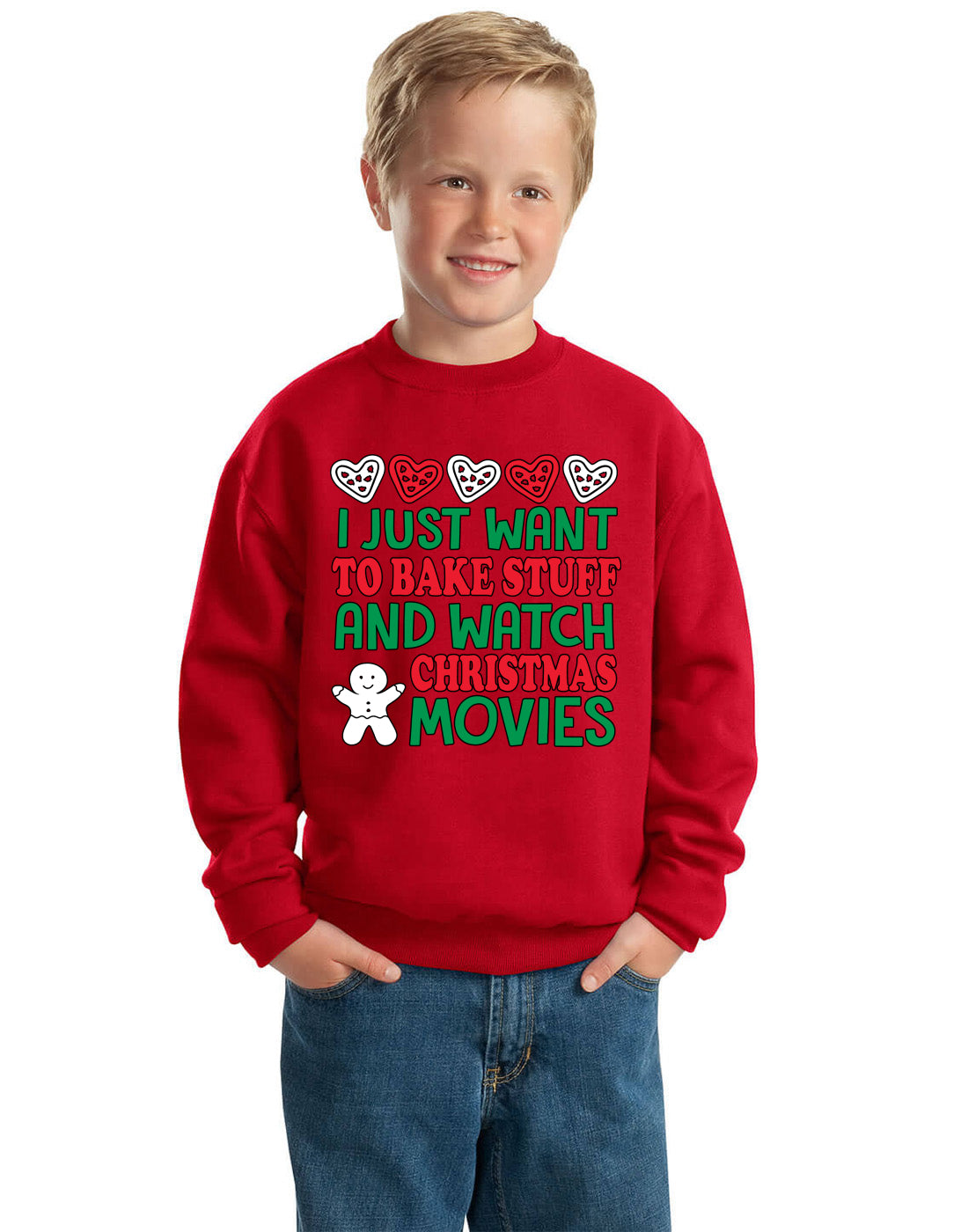 I Just want to Make Stuff and Watch Christmas Movies Ugly Christmas Sweater Boys Crewneck Graphic Sweatshirt