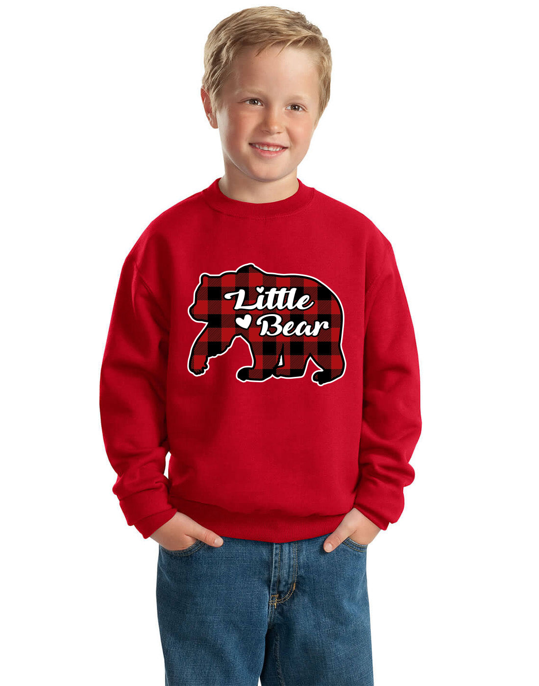 Plaid Little Bear Christmas Unisex Boys Girls Crewneck Graphic Sweatshirt
