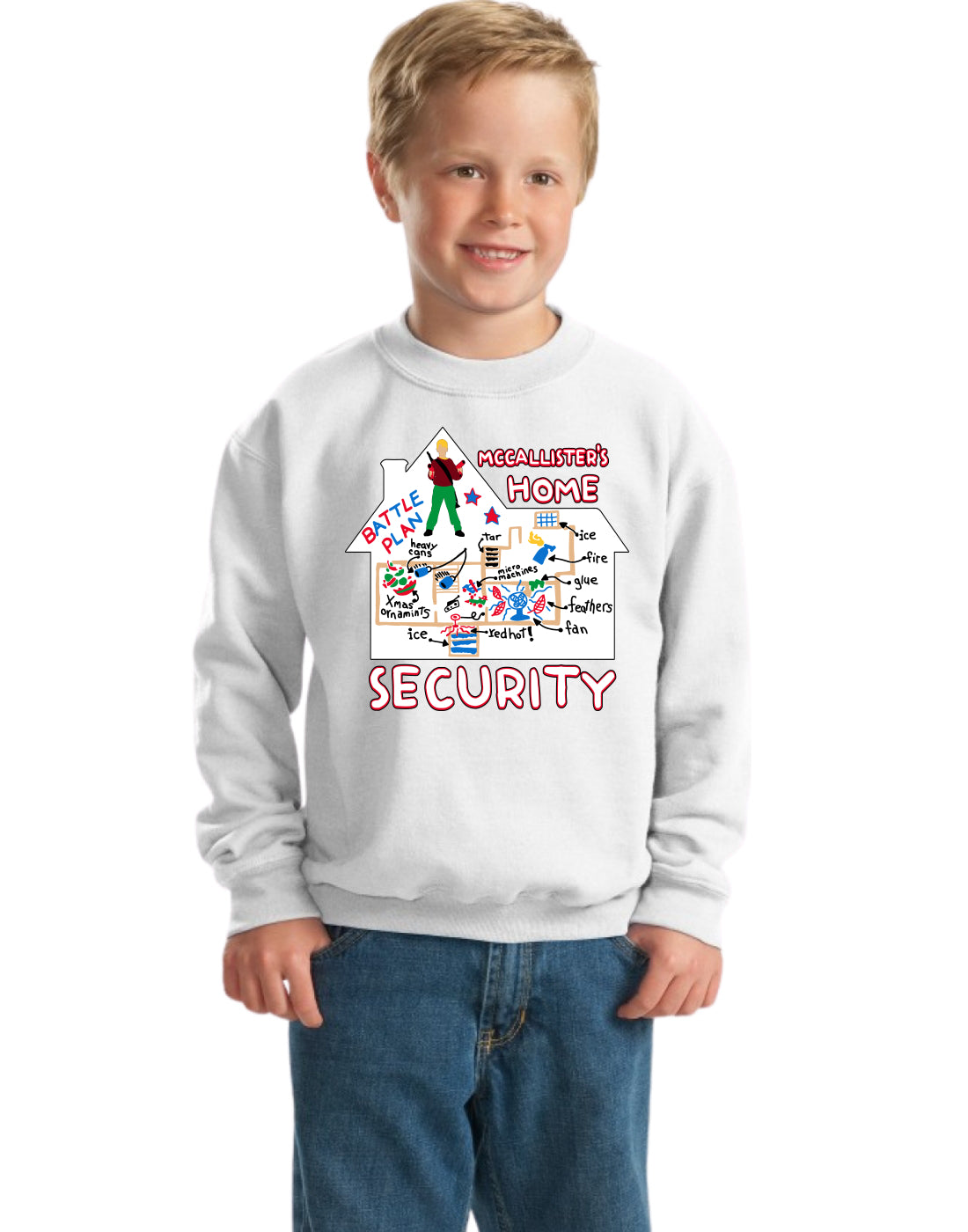 McCallister's Home Security Battle Plans Alone Christmas Unisex Boys Girls Crewneck Graphic Sweatshirt