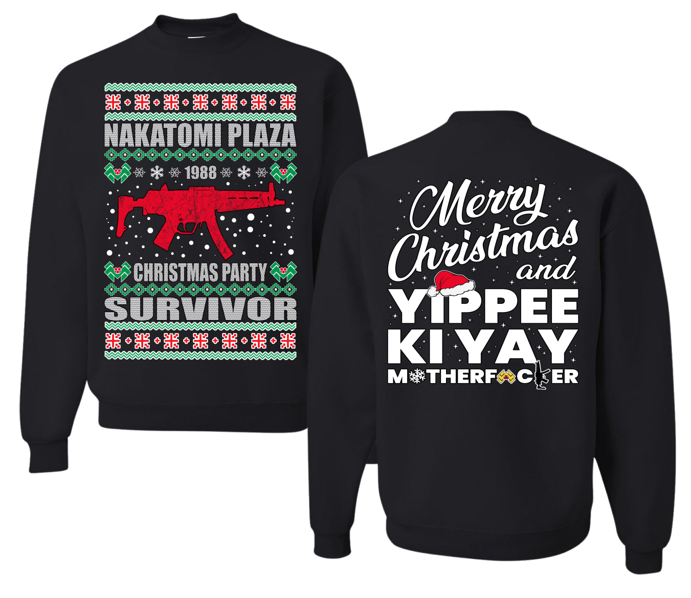 Christmas Party Survivor Nakatomi Plaza 1988 Ugly Christmas Front and Back Sweater Unisex Crewneck Sweatshirt