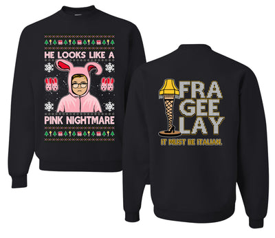 He Looks Like A Pink Nightmare Story Ugly Christmas Front and Back Sweater Unisex Crewneck Sweatshirt