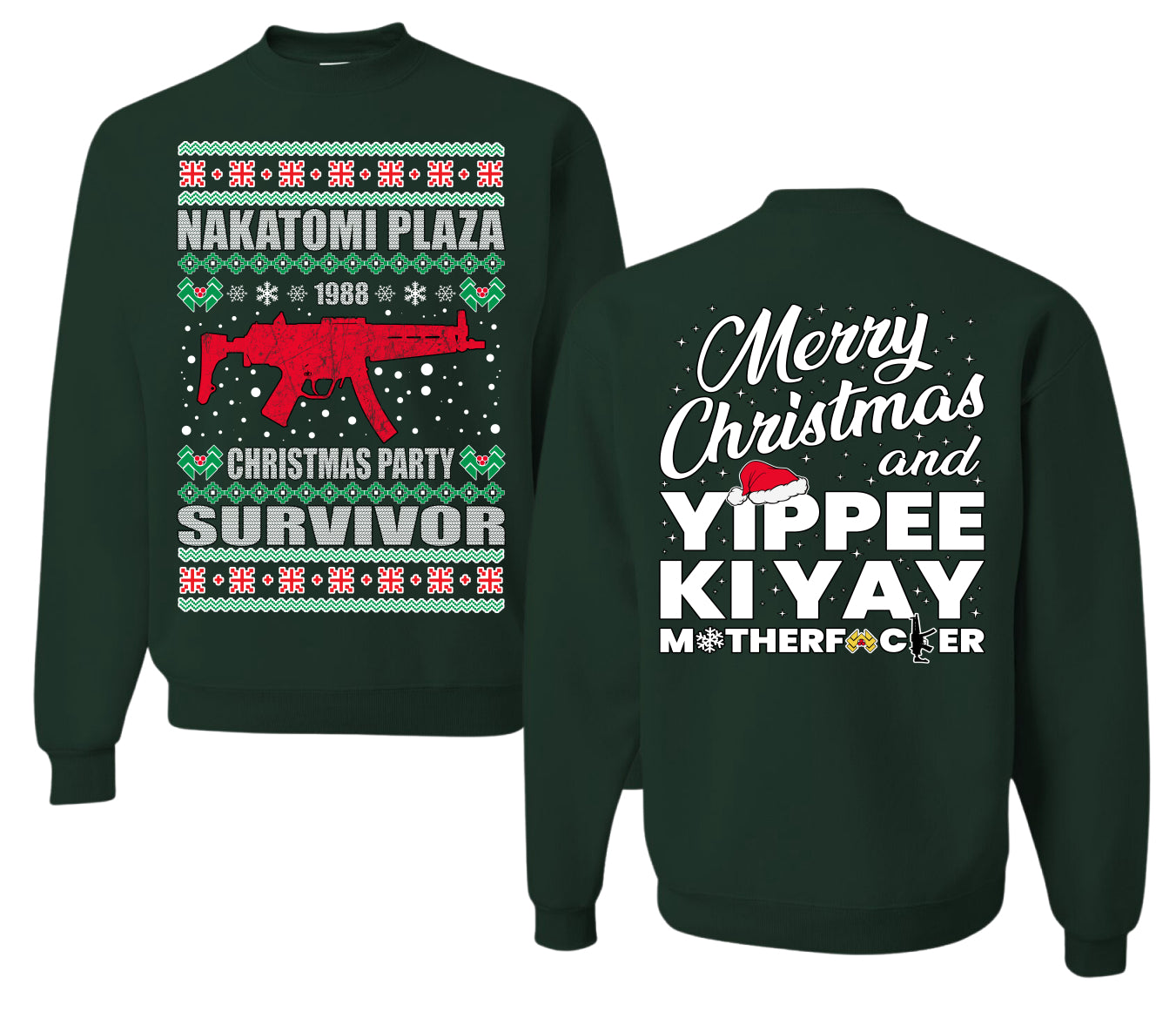 Christmas Party Survivor Nakatomi Plaza 1988 Ugly Christmas Front and Back Sweater Unisex Crewneck Sweatshirt