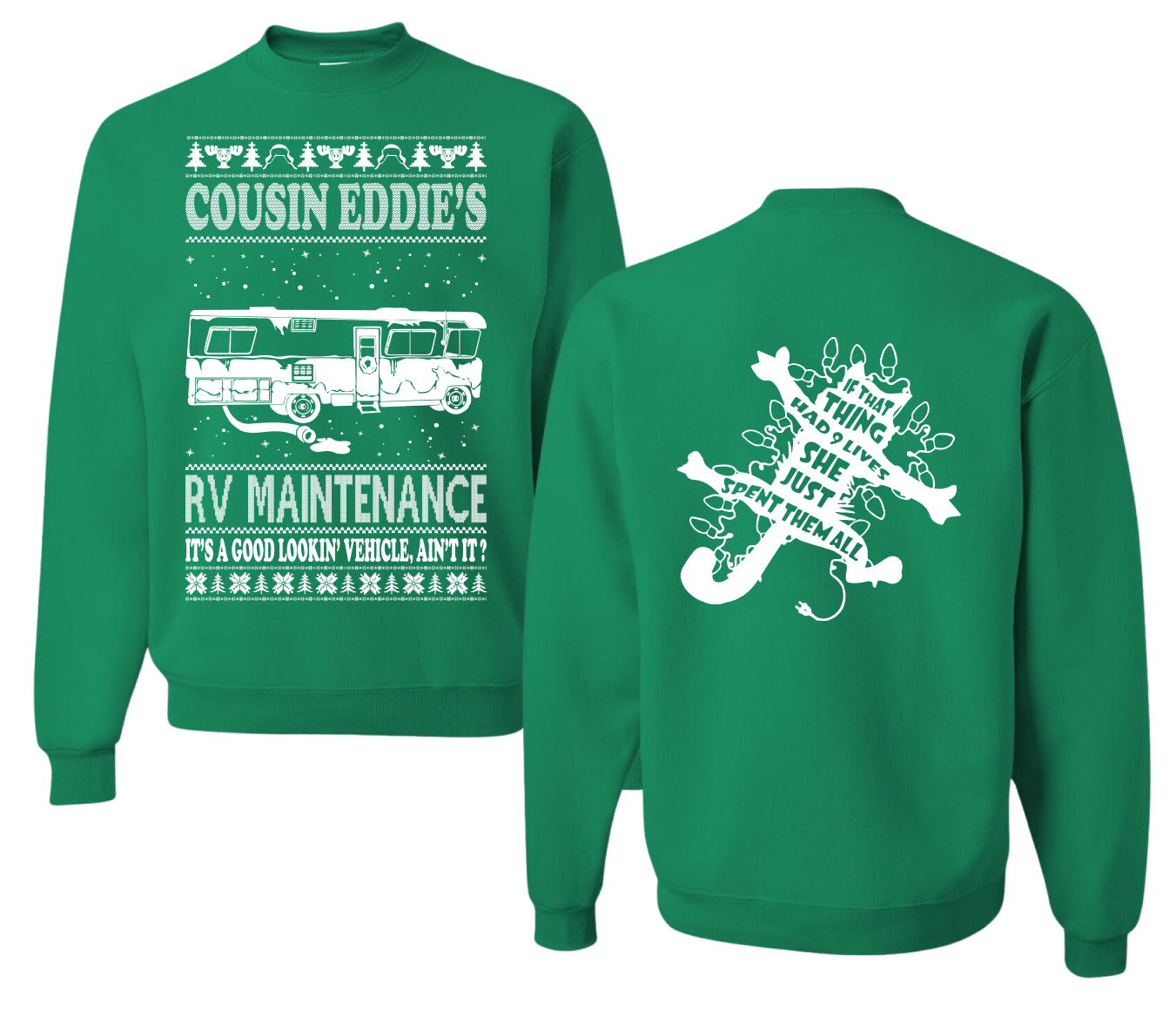 Family Vacation Cousin Eddie's RV Maintenance Ugly Christmas Front and Back Sweater Unisex Crewneck Sweatshirt