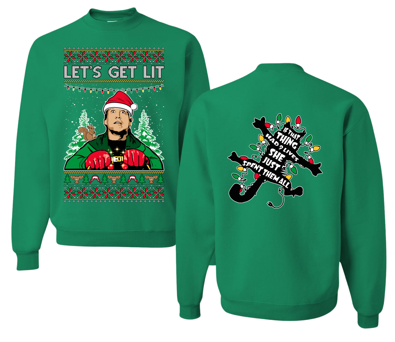 Let's Get Lit Clark Vacation Movie Parody Ugly Christmas Front and Back Sweater Unisex Crewneck Sweatshirt