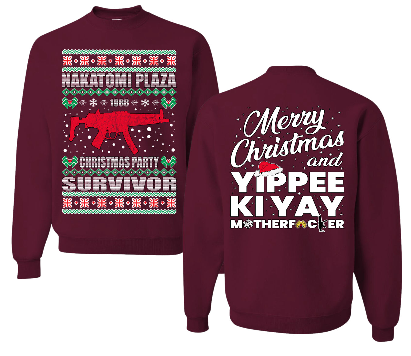Christmas Party Survivor Nakatomi Plaza 1988 Ugly Christmas Front and Back Sweater Unisex Crewneck Sweatshirt