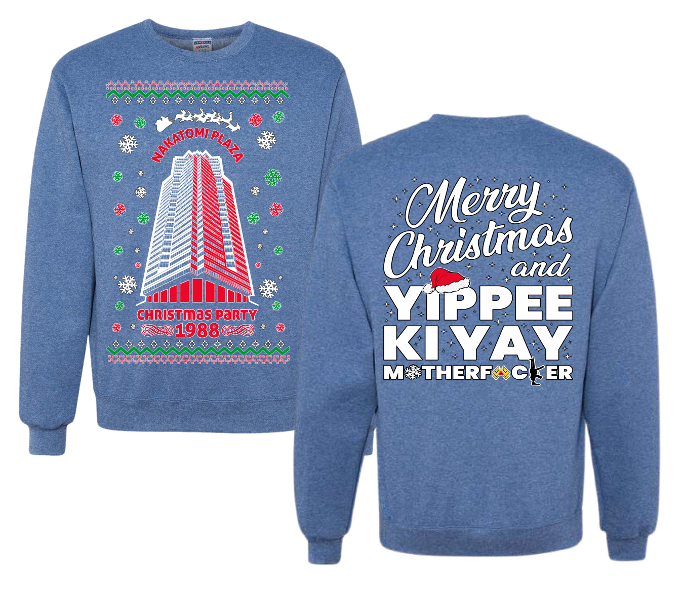 Nakatomi Plaza Christmas Party 1988 Ugly Christmas Front and Back Sweater Unisex Crewneck Sweatshirt