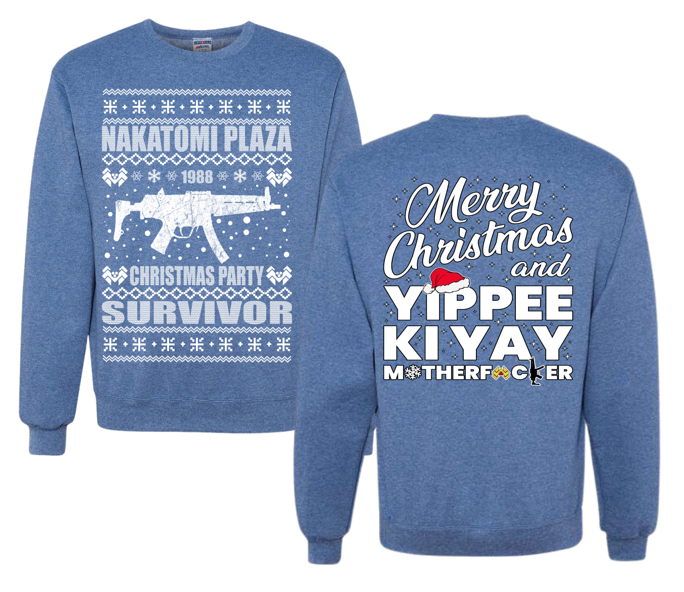 Nakatomi Plaza Christmas Party Survivor 1988 Ugly Christmas Front and Back Sweater Unisex Crewneck Sweatshirt