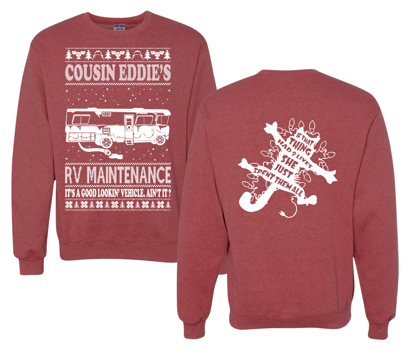 Family Vacation Cousin Eddie's RV Maintenance Ugly Christmas Front and Back Sweater Unisex Crewneck Sweatshirt