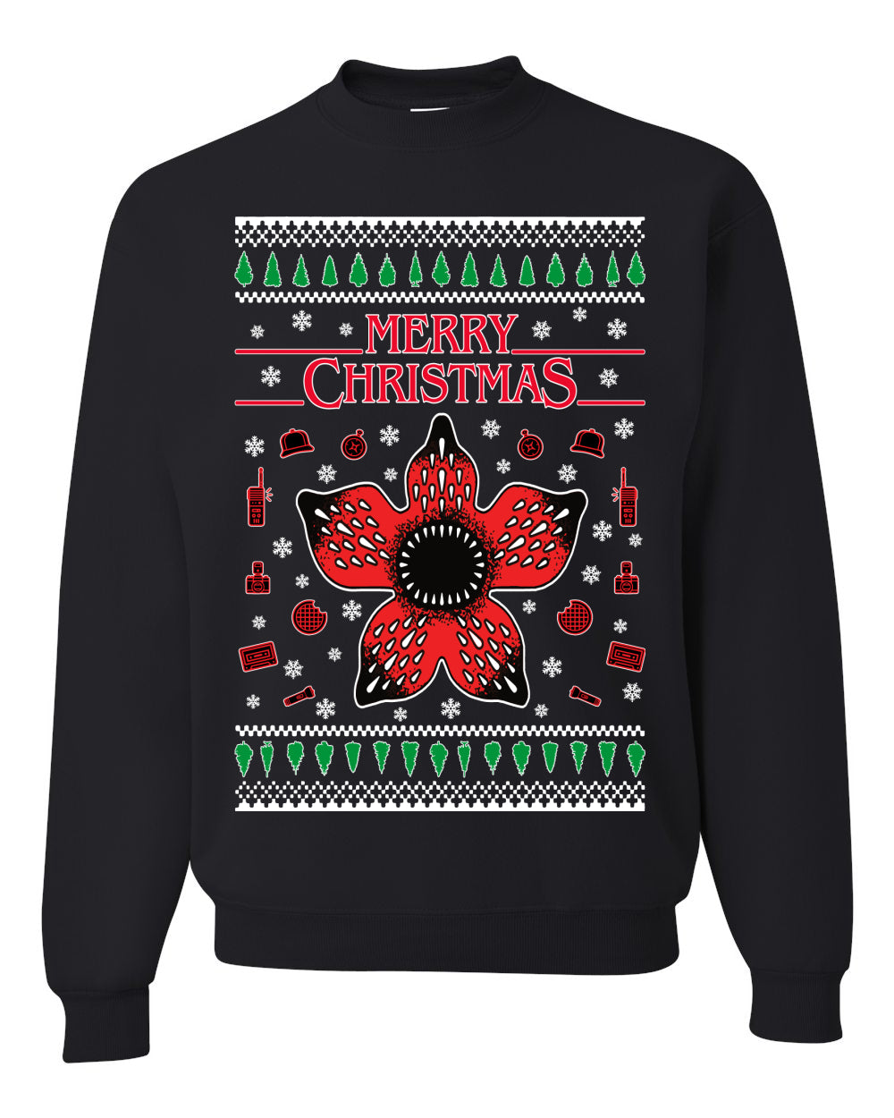 Merry Christmas collage of flower, phone, camera, and compass Christmas Unisex Crewneck Graphic Sweatshirt