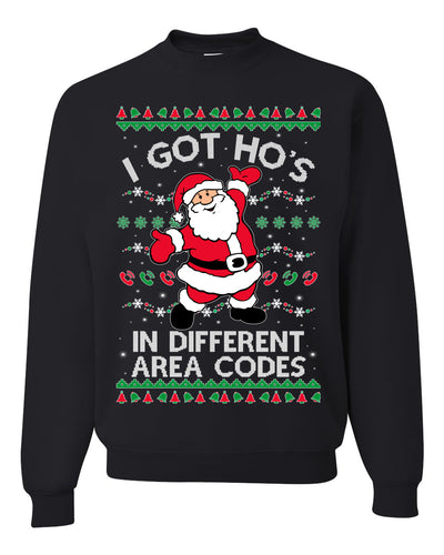 I Got Ho's in Different Area Codes Funny Santa Xmas Christmas Unisex Crewneck Graphic Sweatshirt