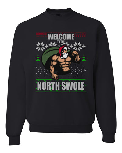 Funny Santa Gym Lifting Welcome to The North Swole Christmas Unisex Crewneck Graphic Sweatshirt