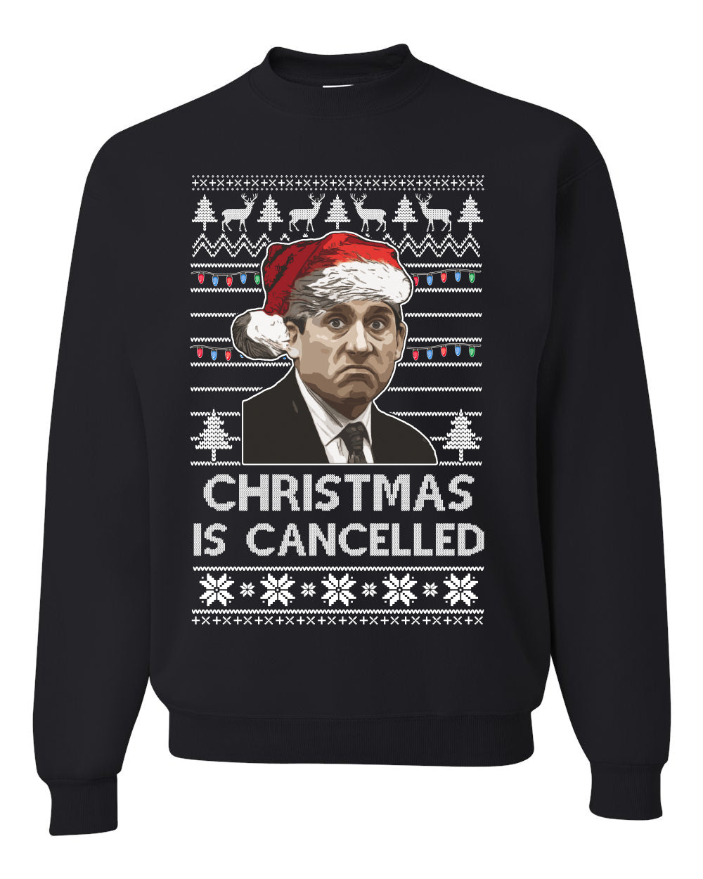 Christmas Is Cancelled Michael Scott Office Ugly Christmas Sweater Unisex Crewneck Graphic Sweatshirt