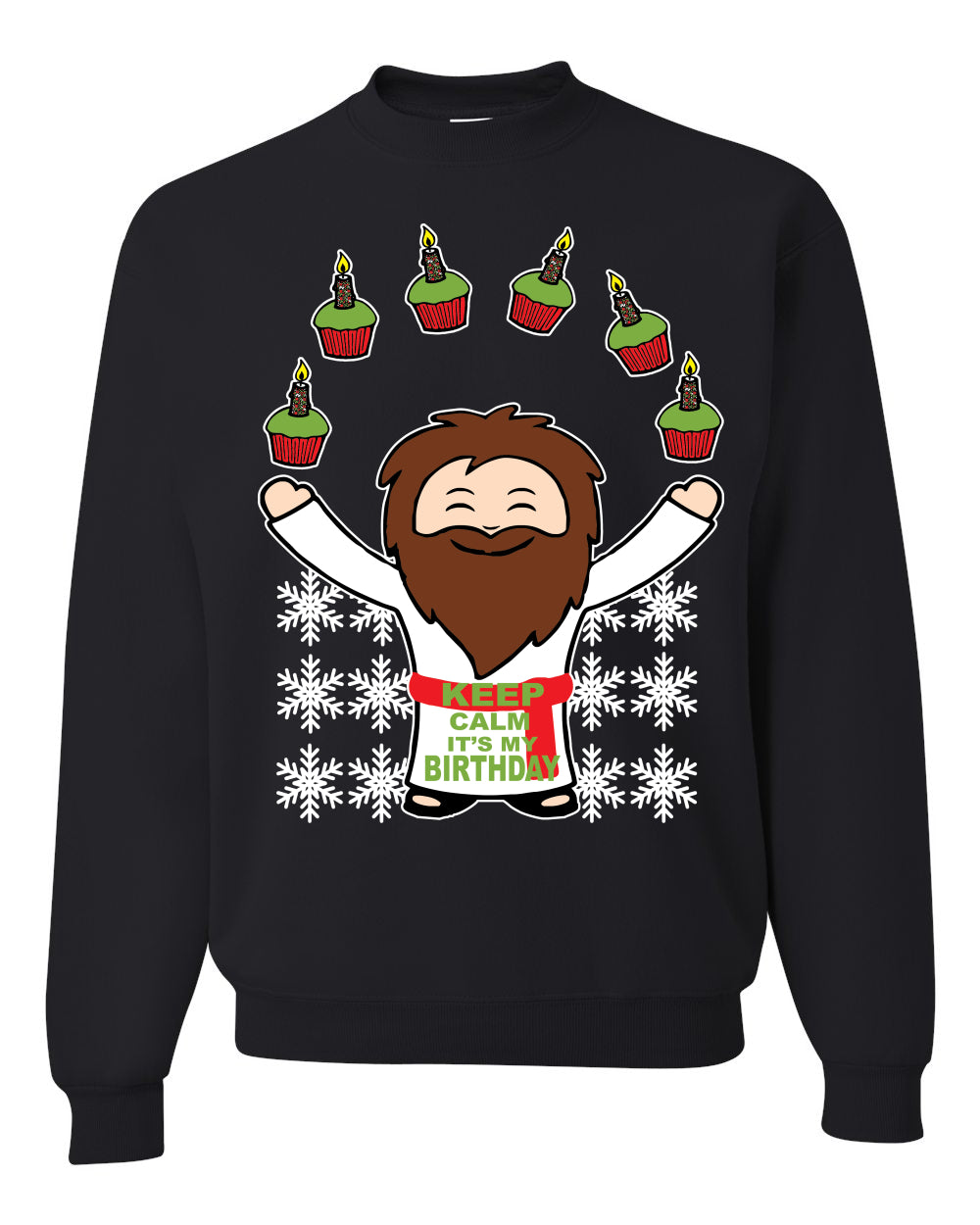 Keep Calm It's My Birthday Jesus Cupcakes Christmas Unisex Crewneck Graphic Sweatshirt