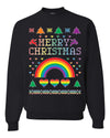 Merry Christmas Rainbow Hearts Unisex Crewneck Graphic Sweatshirt