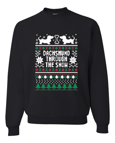 Daschund Through The Snow Christmas Unisex Crewneck Graphic Sweatshirt