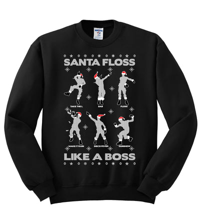 Santa Floss Like a Boss Dance Moves Christmas Unisex Crewneck Graphic Sweatshirt