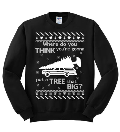 Where Do You Think You're Gonna Tree That Big? Christmas Unisex Crewneck Graphic Sweatshirt